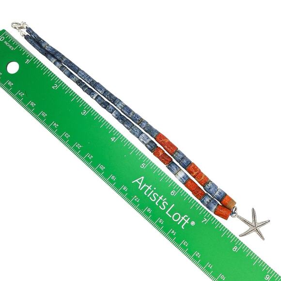 Vintage Natural Untreated Blue & Red Coral Heishi Bead Necklace Starfish Pendant - Picture 3 of 14